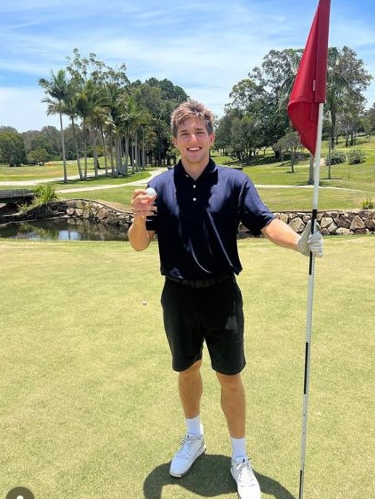 Zac Bailey after hitting a hole in one at the Pacific Golf Club in Carindale