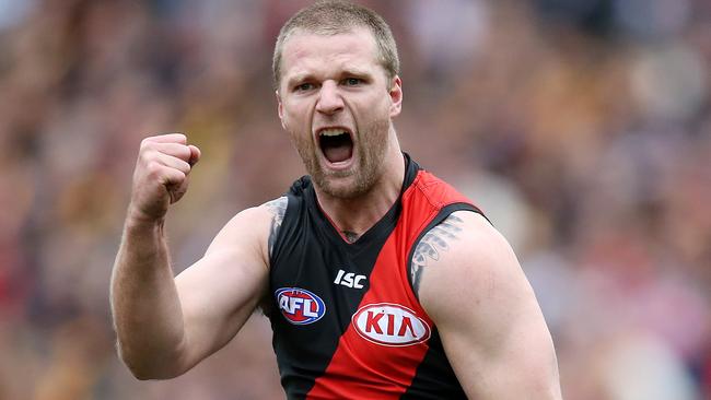 AFL Round 20. 04/08/2018. Hawthorn v Essendon at the MCG.  Essendon's Jake Stringer celebrates his goal in the first quarter  .Pic: Michael Klein