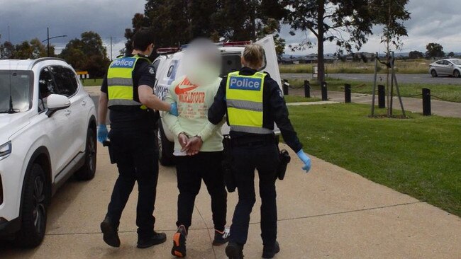 Victoria Police arrest a man at a home in Weir Views in Melbourne's western suburbs. Picture: Victoria Police