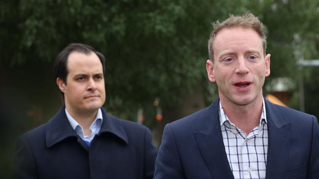 David Speirs, then Opposition Leader flanked by Vincent Tarzia. Picture: Russell Millard Photography