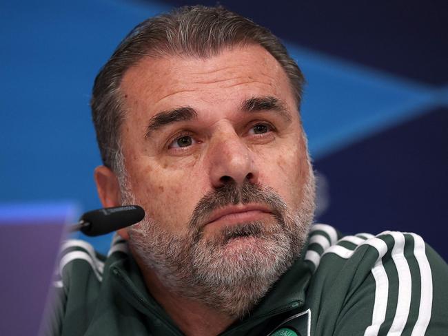 Celtic's Greek Australian head coach Ange Postecoglou attends a press conference on the eve of the UEFA Champions League day 3 Group F football match between RB Leipzig and Celtic FC, at the Red Bull Arena in Leipzig on October 4, 2022. (Photo by Ronny Hartmann / AFP)