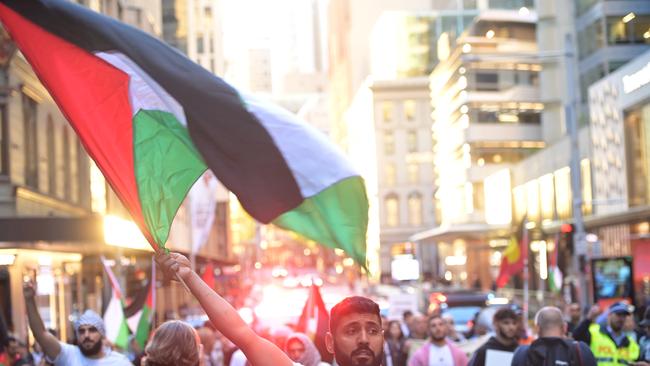 A rally for a free Palestine on the forecourt of The Sydney Opera House in Sydney following the recent outbreak of war between Israel and Palestine. Picture: NCA NewsWire