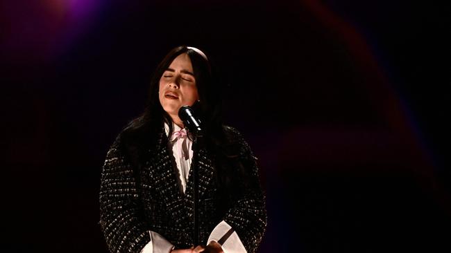 Billie Eilish performs ‘What Was I Made For?’ onstage during the 96th Annual Academy Awards. Picture: Patrick T. Fallon / AFP