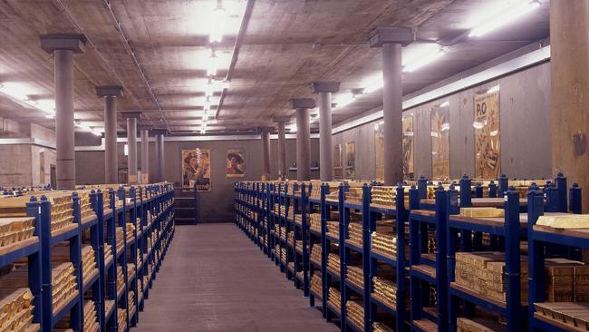 Gold bullion bars in the vaults at the Bank of England in London in handout photo obtained from 22/10/2008 from Bank of England press office.