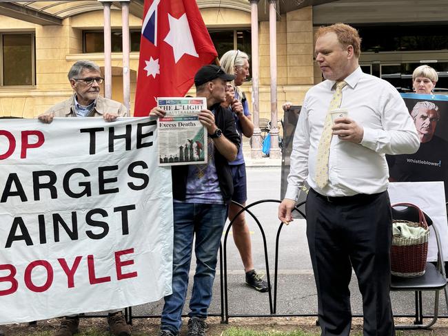 Richard Boyle speaks to supporters after his trial date is set. Pic: Izzy McMillan