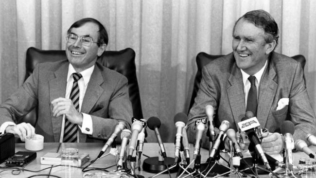 Prime Minister Malcolm Fraser, right, with his treasurer John Howard in 1982.