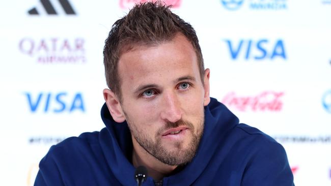 Harry Kane speaks to the media ahead of England’s clash against Senegal. Picture: Alex Pantling/Getty Images