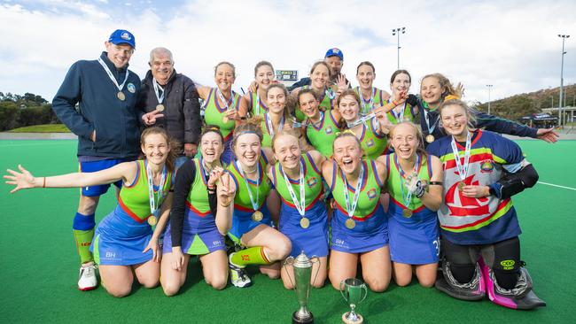 OHA celebrates winning the 2021 women’s hockey grand final. Picture: Richard Jupe