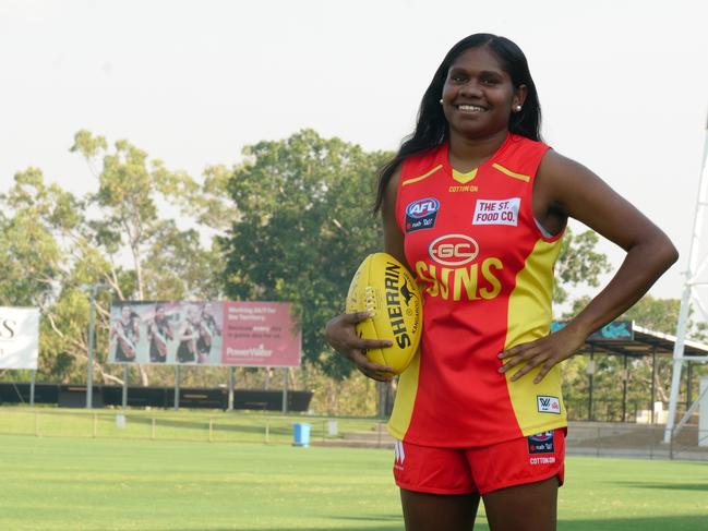 Ashanti Bush is the Territory’s most recent draftee after getting picked up by the Gold Coast Suns in the 2021 AFLW Draft. Picture: AFLNT Media