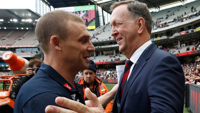 Simon Goodwin and former Demons President Glen Bartlett in 2017. Picture: Michael Willson/AFL Media