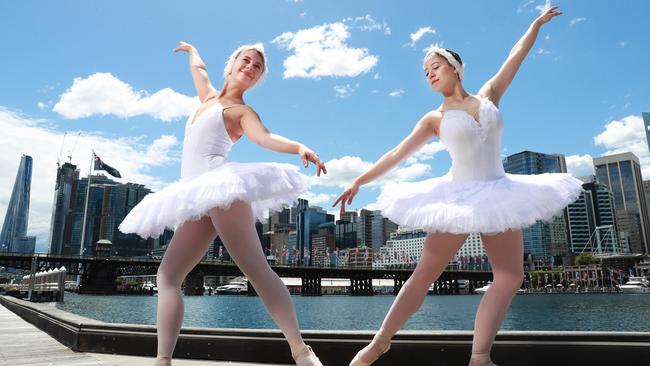 Anastasiia Mirraslavaska, left, and Iryna Khutorianska of the United Ukrainian Ballet in Sydney on Thursday. Picture: John Feder