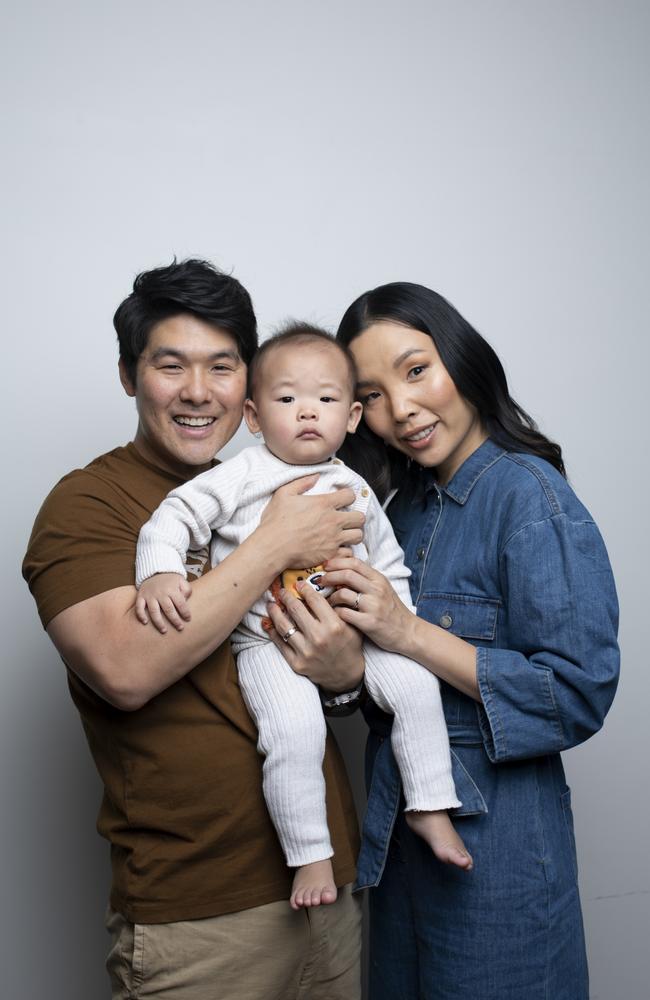 Dami Im and husband Noah and their son Harrison. Picture: Russell Shakespeare