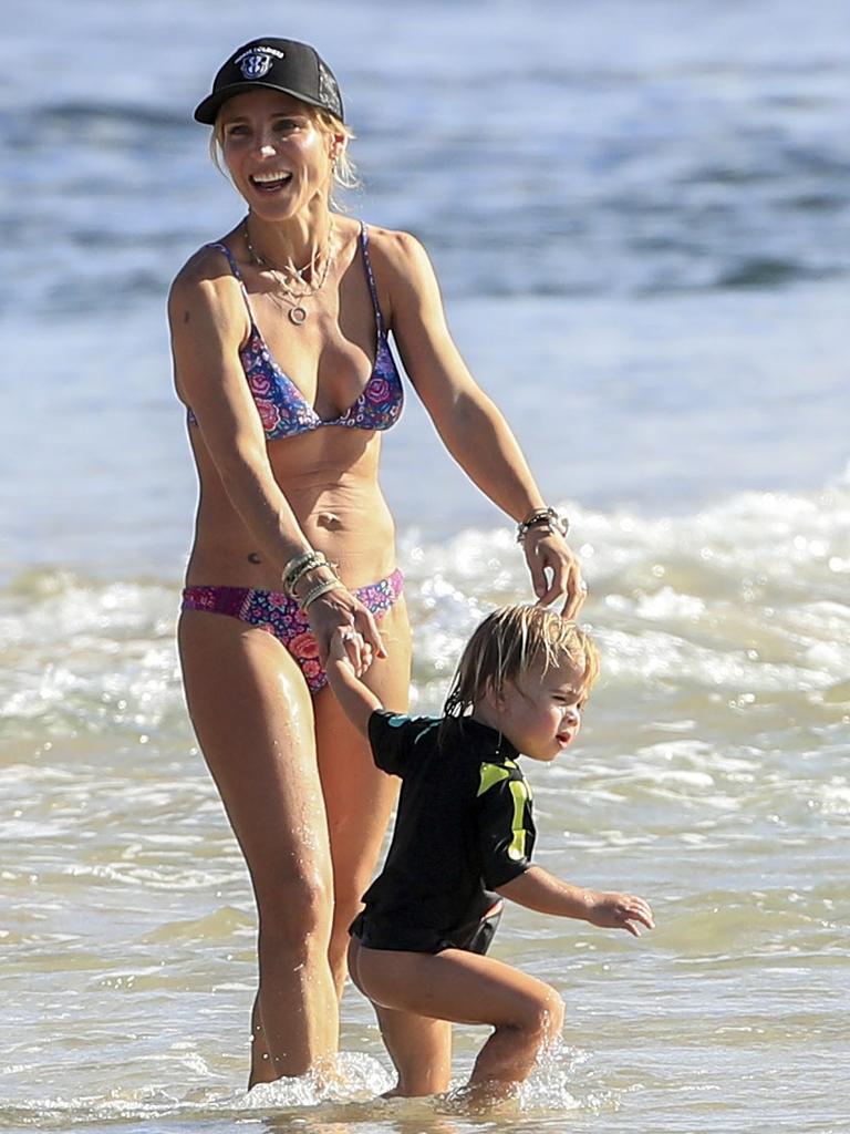 Chris Hemsworth and wife, Elsa Pataky, enjoy an afternoon at the beach in Byron Bay with their twin sons, Tristan and Sasha. <br/>3 March 2017. Picture: Media-Mode