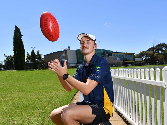 Josh Morris poses for a photograph at Woodville-West Torrens Football Club, Woodville, Adelaide on Friday the 11th of October 2019. Josh AFL draft prospect and will find out in November if he gets picked.(AAP/Keryn Stevens)