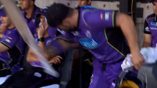 Matthew Wade has been fined for this dugout dummy-spit.