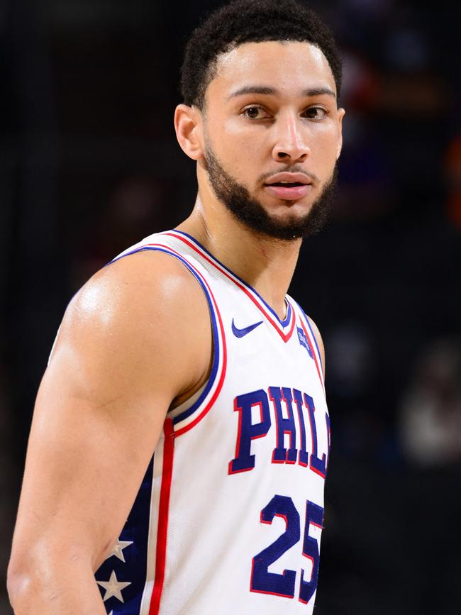 Ben Simmons playing with the Philadelphia 76ers. Picture: Barry Gossage/Getty Images