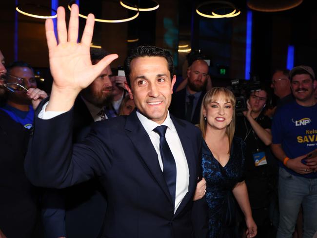 BRISBANE, AUSTRALIA - NewsWire Photos OCTOBER 26, 2024 QLDVOTES24: LNP leader David Crisafulli and his wife Tegan during the party function in Brisbane. Picture: NewsWire/Tertius Pickard