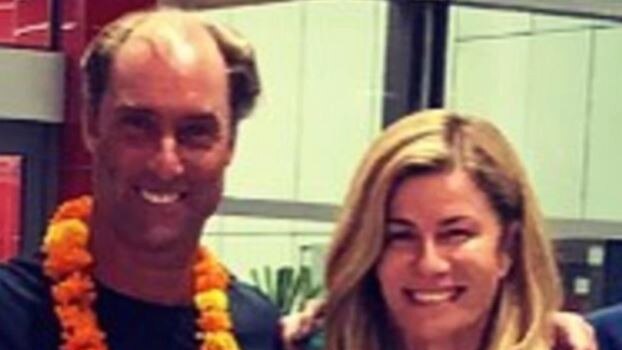 Meditation guru Andrew Marsh with Deborah Hutton ahead of a wellness retreat to India. Picture: Instagram