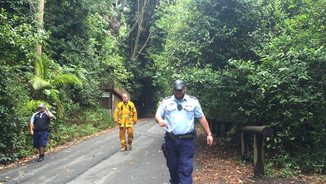 Emergency services at Mt Warning after the deadly lightning strike. Photo: Steve Holland