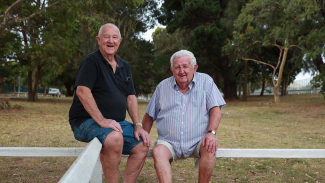 John Yeats and 'Clark' Charles Scullion on the site of the former tram lines on Anzac Parade, in Chifley. Picture: Justin Lloyd