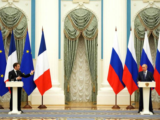 Russian President Vladimir Putin listens during a joint press conference with French President Emmanuel Macron in Moscow. Picture: AFP