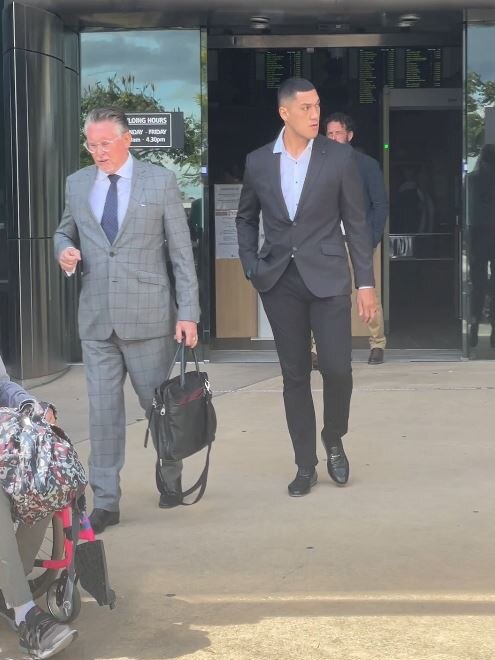 Opetaia (right) leaves Southport Magistrates Court.