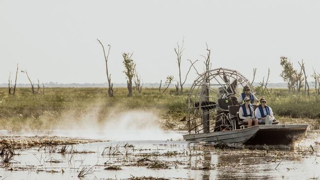 Airboat safari at Bamurru Plains in the NT. Picture: Hels Orr