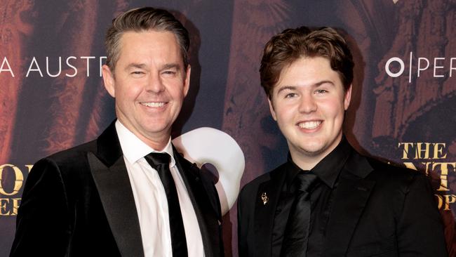 Todd Woodbridge and son Beau at the Phantom of the Opera opening night. Picture: David Geraghty