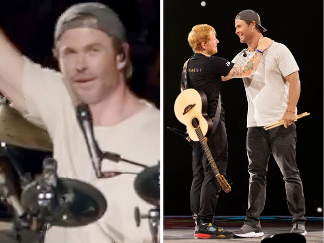 Chris Hemsworth joined Ed Sheeran onstage in Romania.