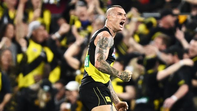 Dustin Martin celebrates a goal during the 2020 Grand Final. Picture: Getty Images