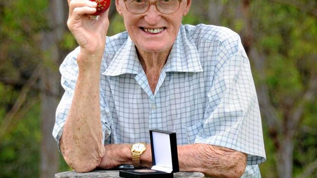 Gympie&#39;s Jim Geiger with his State Sport Volunteer Award medal on his Glastonbury property. Picture: Renee Pilcher