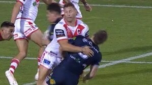 Tariq Sims was charged over this hit on Cowboy Michael Morgan. Picture: Fox Sports