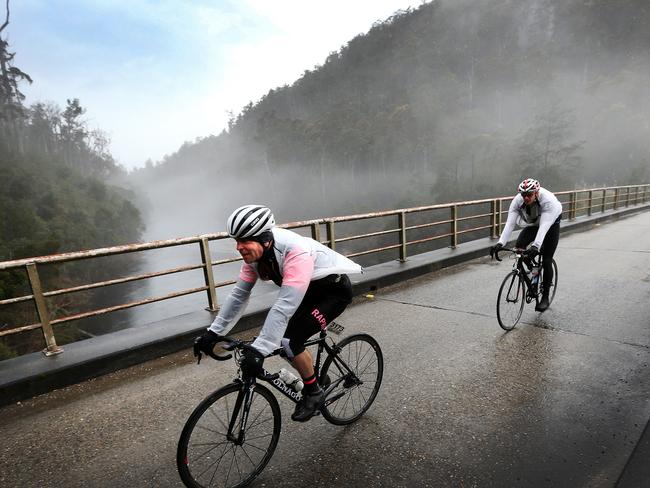 Riders competing in the second Bicycle Network Tasmanian Peaks Challenge. Pictures: CHRIS KIDD