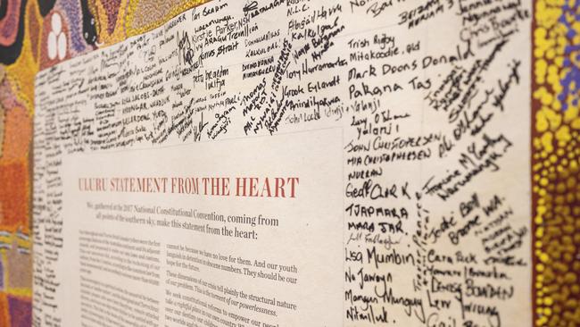 The Uluru Statement from the Heart on display at the National Press Club in Canberra. Picture: NCA NewsWire / Martin Ollman