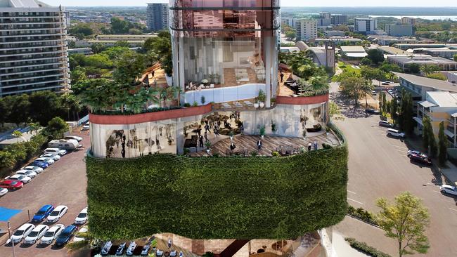 An artist's impression of the 38 storey luxury accommodation that is planned to be built in Darwin's CBD. PICTURE: Architecton