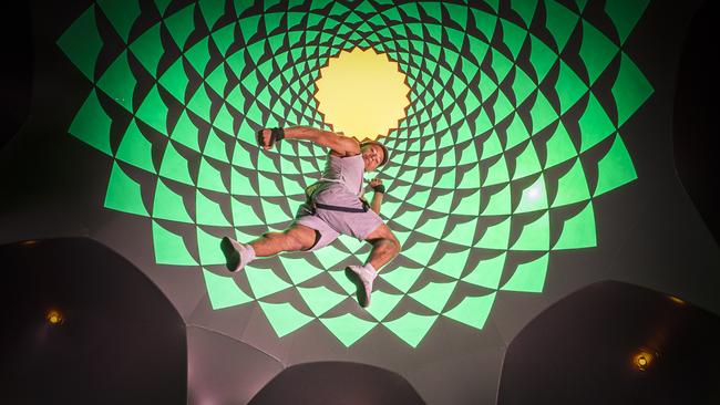 A performer from Fringe circus troupe Circolumbia inside the inflatable Daedalum Luminarium installation at the RCC earlier this year. Picture: AAP/MIKE BURTON