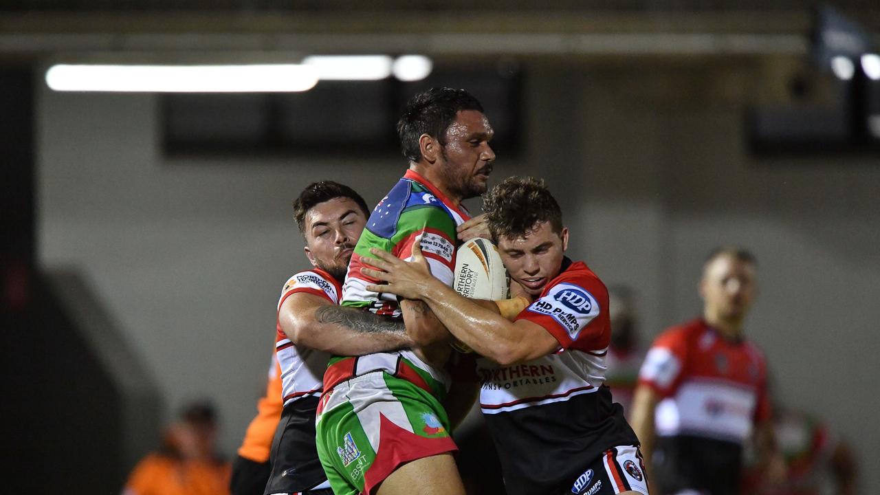 South Darwin’s Dustin Briscoe was among the tryscorers against Palmerston. Picture: Pema Tamang Pakhrin