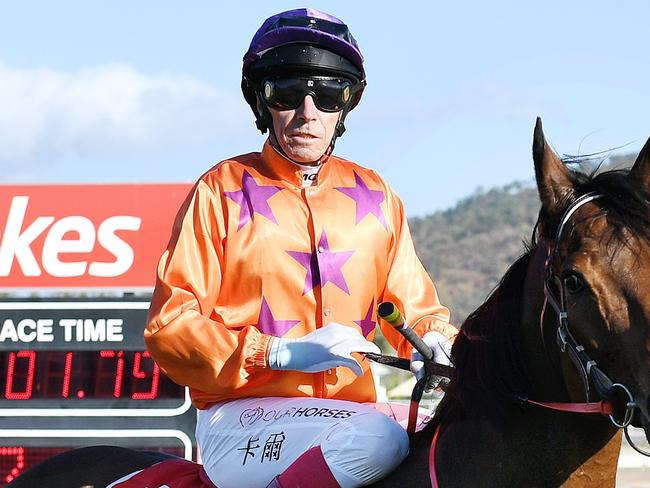 Warp Speed gave Toowoomba trainer Mark Goodwood his first win in the $150,000 Townsville Cup. Warp Speed was perfectly ridden by Gold Coast jockey Michael Cahill, powering home for a commanding 1-1/2 length win. Picture: Shae Beplate