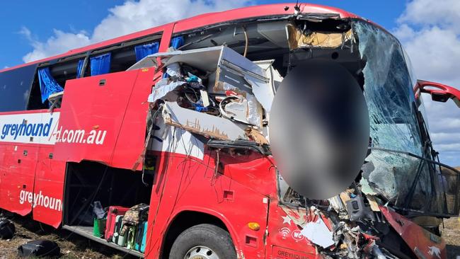 The crash caused the bus to roll onto its side on train tracks. Picture: Supplied