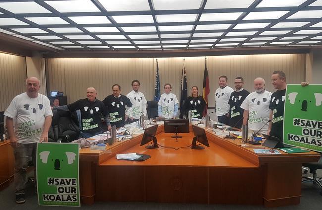 Wollondilly councillors with their paraphernalia to raise awareness about saving the region’s koala population. Picture: Daniel Zautsen