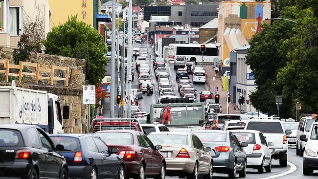 Traffic on Sandy Bay Rd heading to Hobart city. Picture: Zak Simmonds