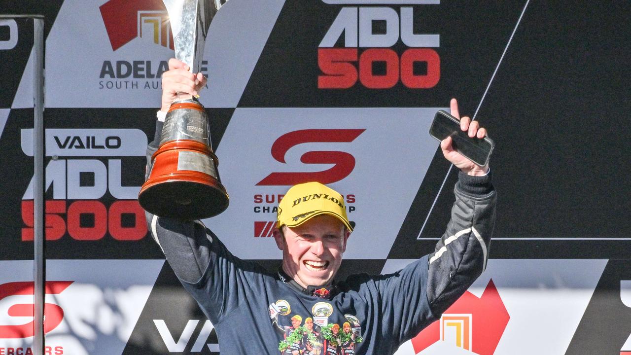 November 17, 2024: Will Brown celebrates after winning the Supercars Championship at the Adelaide 500. Picture: Brenton Edwards