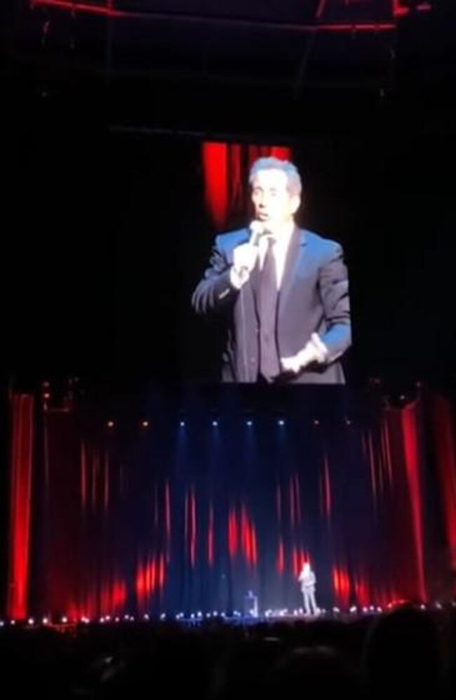 Comedian Jerry Seinfeld roasted a heckler during his Sydney show on Sunday night. Picture: AJA/Facebook