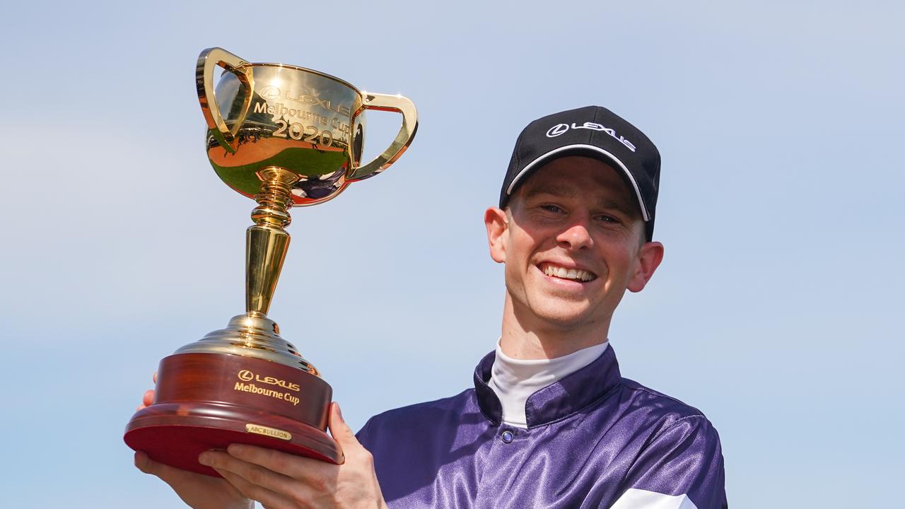 2020 winning jockey Jye McNeil with the trophy. Photo: Scott Barbour/Racing Photos via Getty Images