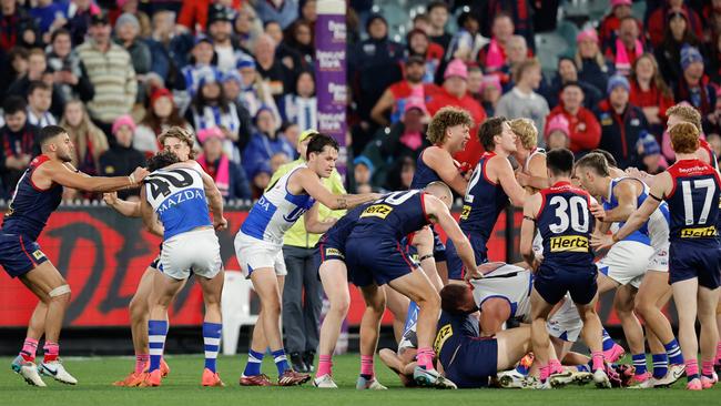 Tempers boiled over on Saturday night. (Photo by Dylan Burns/AFL Photos via Getty Images)