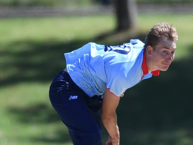 NSW Metro bowler Charlie Anderson during the grand final at Karen Rolton Oval 22 December, 2022, Cricket Australia U19 Male National Championships 2022-23.Picture: Cricket Australia.