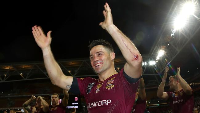 Cooper Cronk celebrates after State of Origin game III this year.