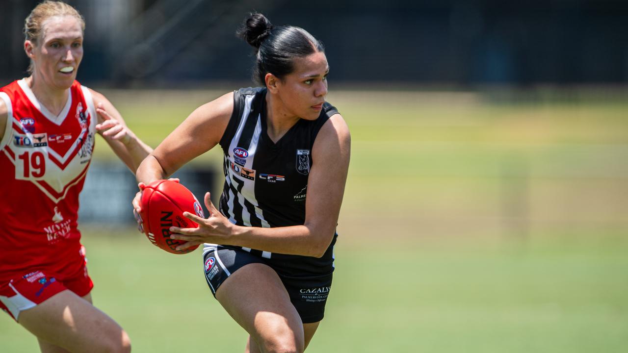 Laquoiya Cockatoo-Motlap in the 2024-25 NTFL men's Round 2 match between Palmerston and the Waratah. Picture: Pema Tamang Pakhrin