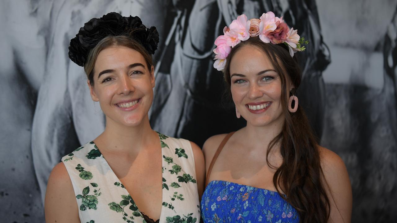 Sammi Hunter and Emma Podsiadly ready for a big day at Darwin Turf Club. Picture: (A)manda Parkinson