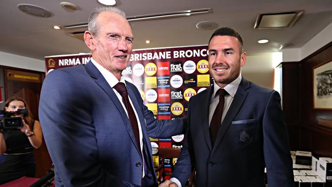 Wayne Bennett with Darius Boyd when he was made captain. Picture: Annette Dew